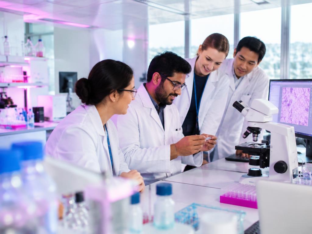 Researchers collaborating in a laboratory